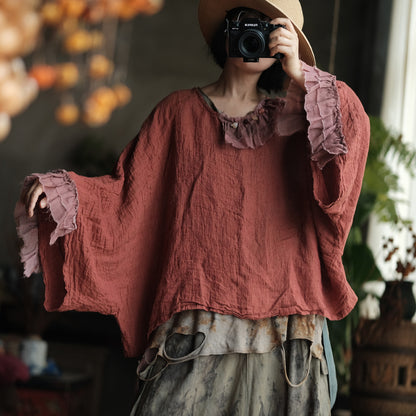 Blusa de retales Heritage Ember de lino