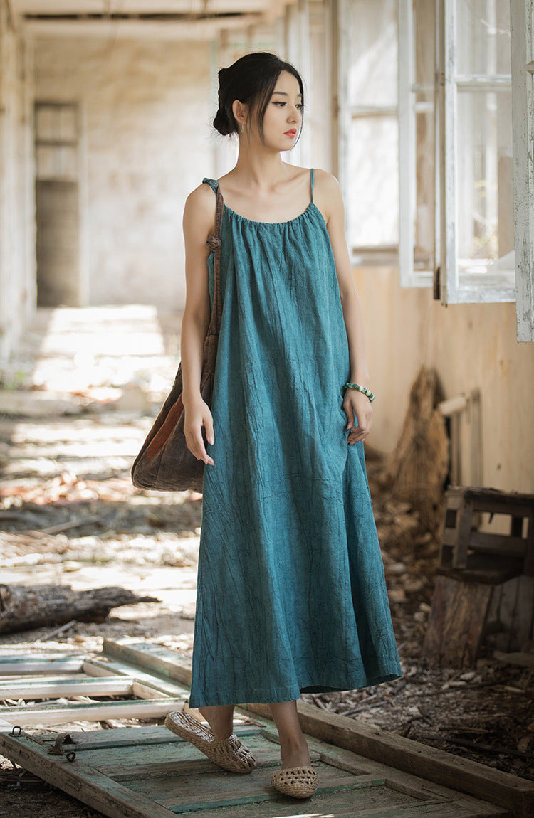 Vestido bohemio de lino y ramio