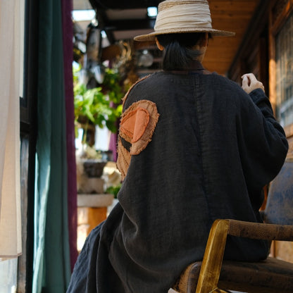 Vestido de lino con patchwork vintage