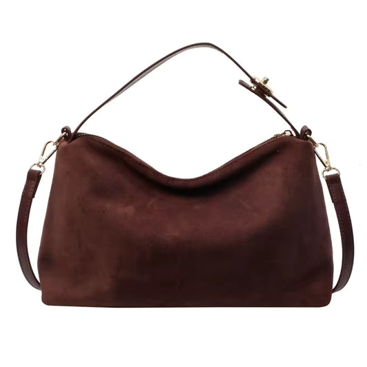 Bolso de hombro vintage de ante para mujer – Bolso Boston grande de piel de vacuno suave y mate | Colección Otoño-Invierno 