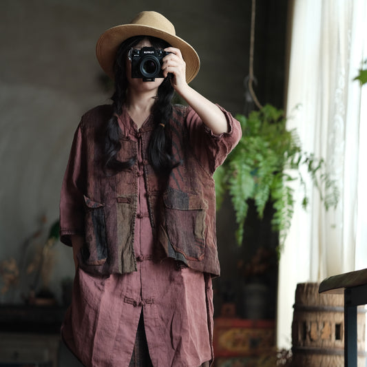 Chaleco de lino con bolsillos bohemios