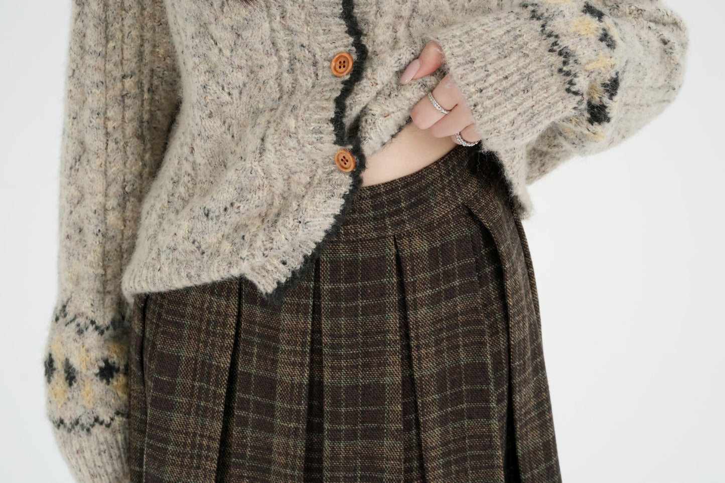 Falda midi de cuadros retro: cuadros, plisada y cintura elástica