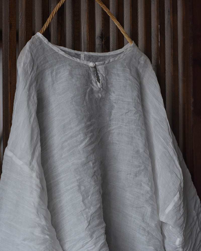 Blusa vintage de ramio con mini botones