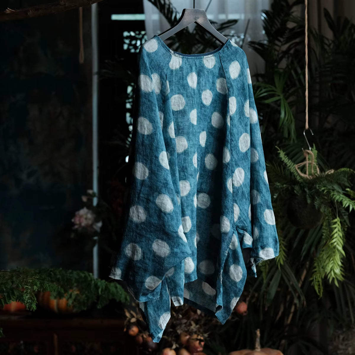 Dotted Ramie Batwing Blouse