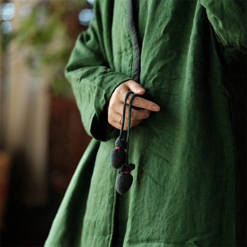 Chaqueta de lino vintage con accesorios de tela para atar