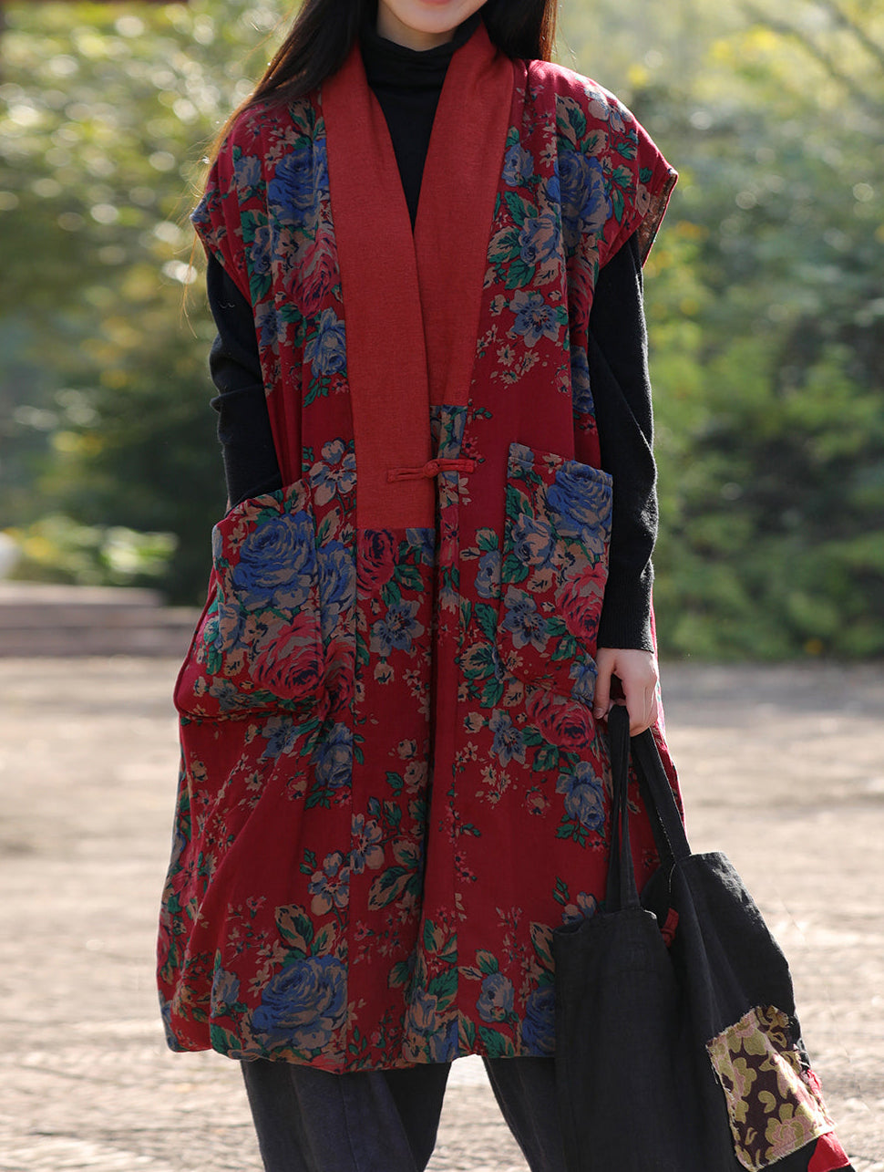 Chaleco étnico retro de algodón acolchado, sin mangas y forrado de seda.