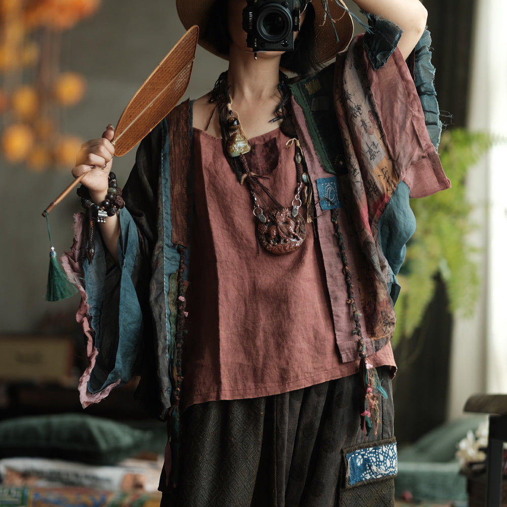 Blusa de ramio con retazos estilo bohemio