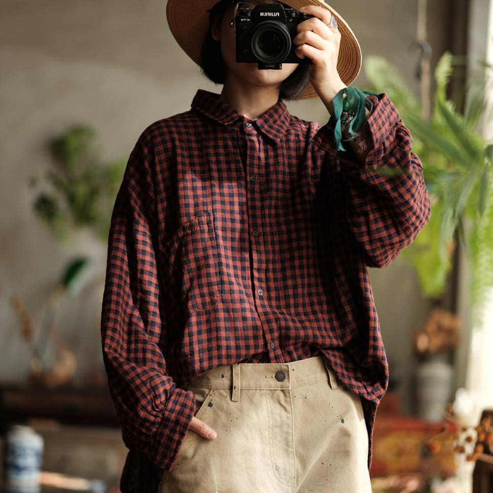 Vintage Plaid Linen Shirt