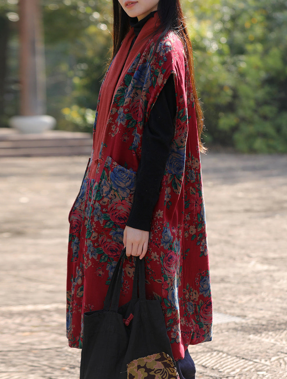 Chaleco étnico retro de algodón acolchado, sin mangas y forrado de seda.