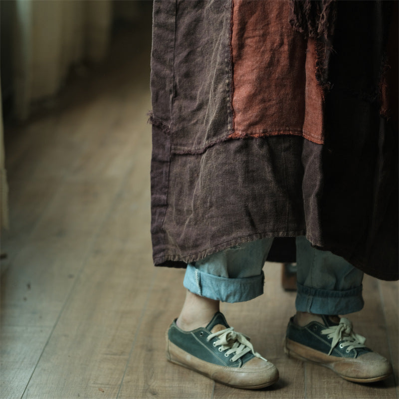 Vestido de lino con patchwork vintage