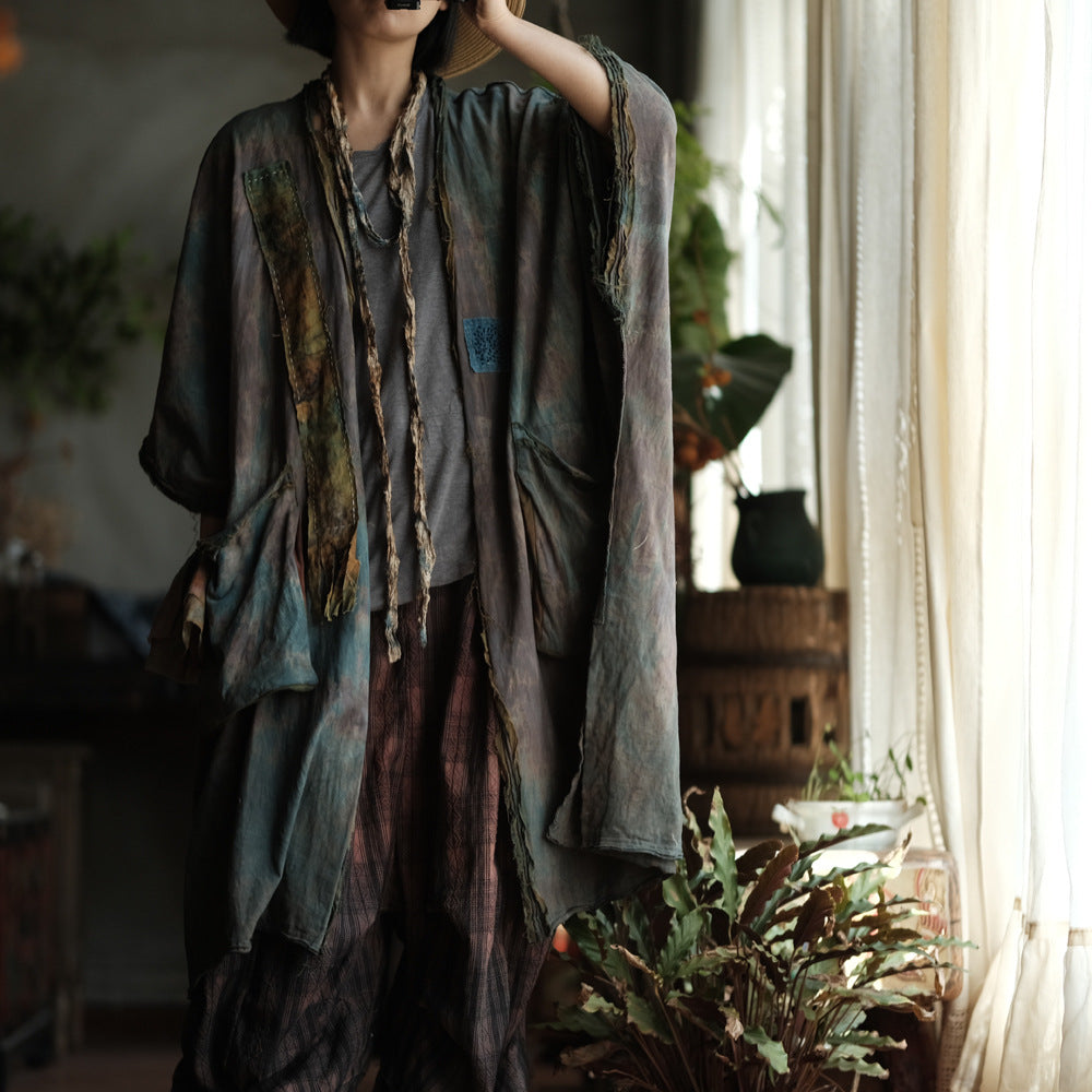 Faded Meadow Linen-Cotton Kimono Coat