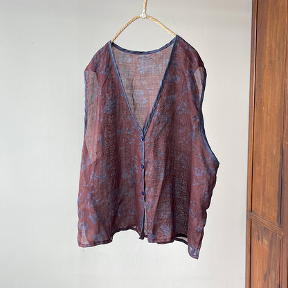 Chaleco floral de ramio con cuello en V