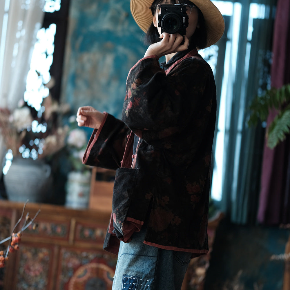 Chaqueta vintage de terciopelo con estampado floral