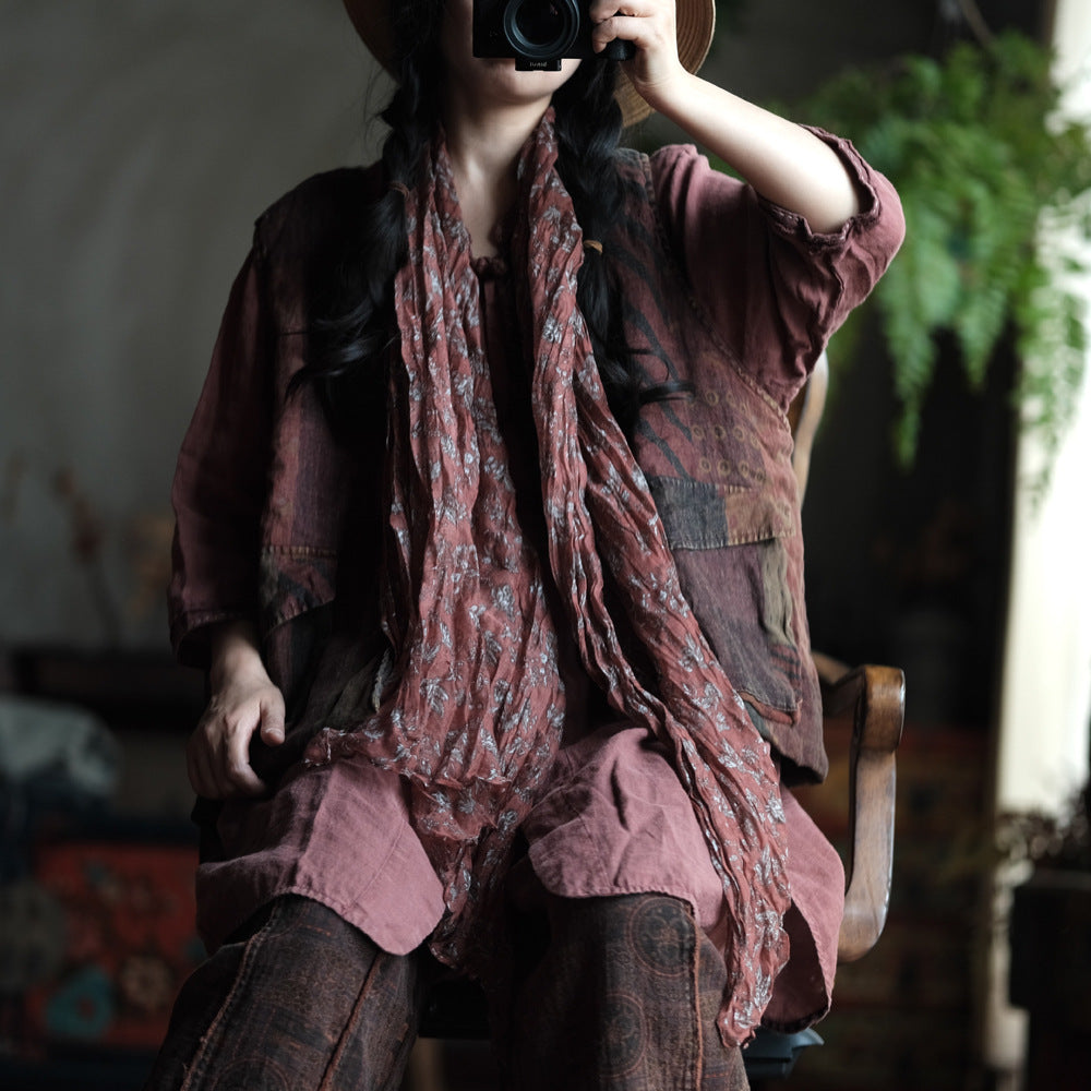 Chaleco de lino con bolsillos bohemios