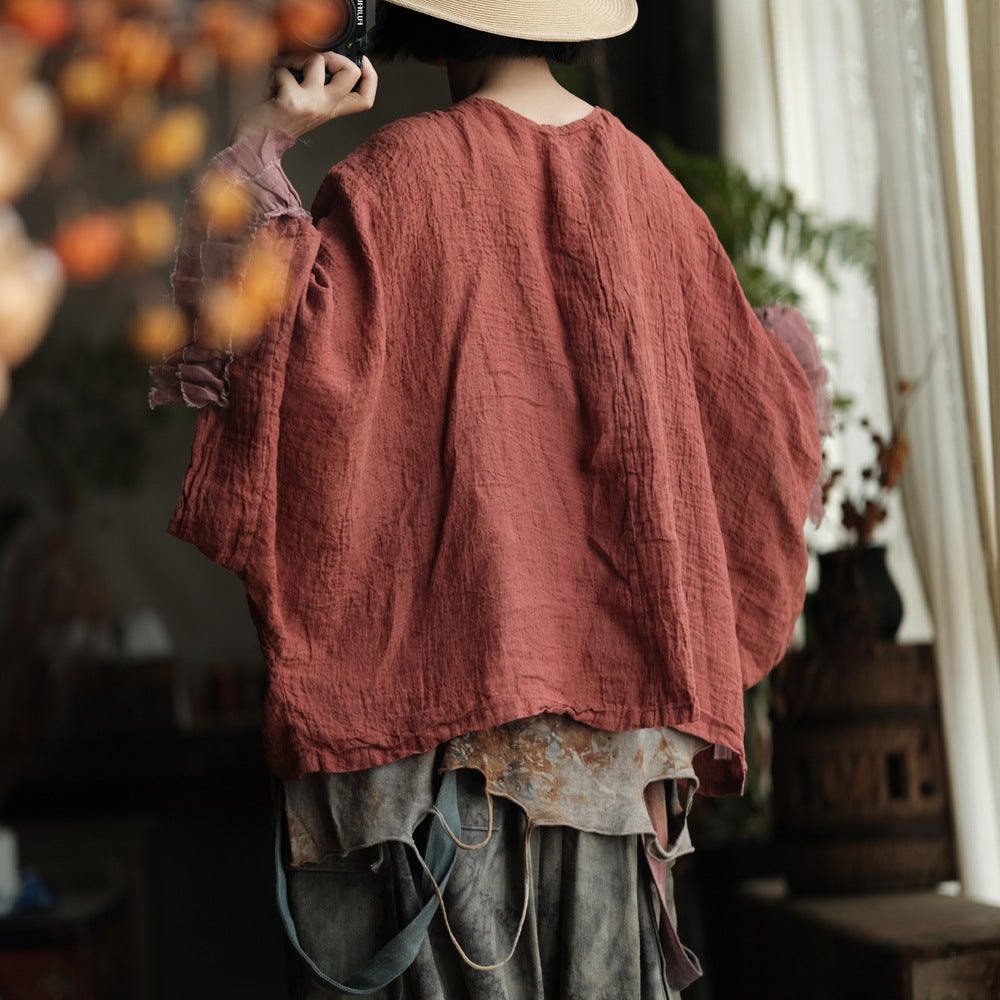 Heritage Ember Linen Patchwork Blouse