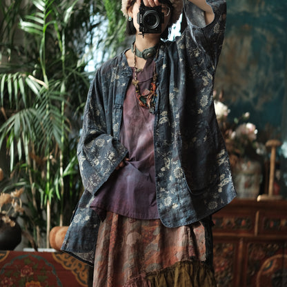 Indigo Garden Linen Kimono Jacket