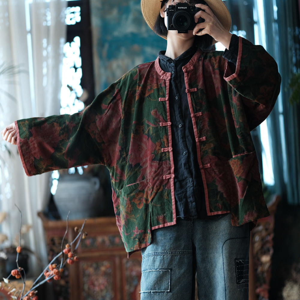 Chaqueta de lino vintage con estampados étnicos