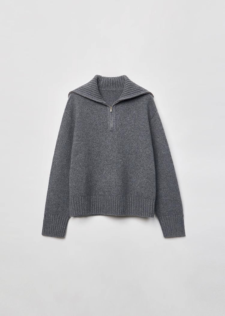 Suéter de punto de lana con cremallera para mujer: jersey de cuello con media cremallera y mezcla de lana al 80 % | Colección COANDMI