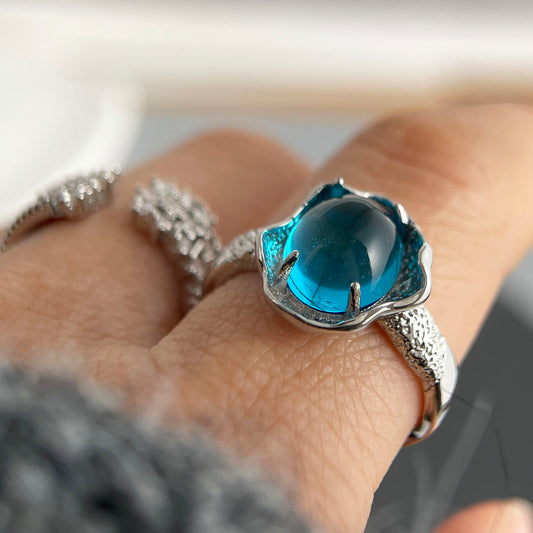 Juego de anillos minimalistas de piedra lunar en plata de ley 925 hechos a mano