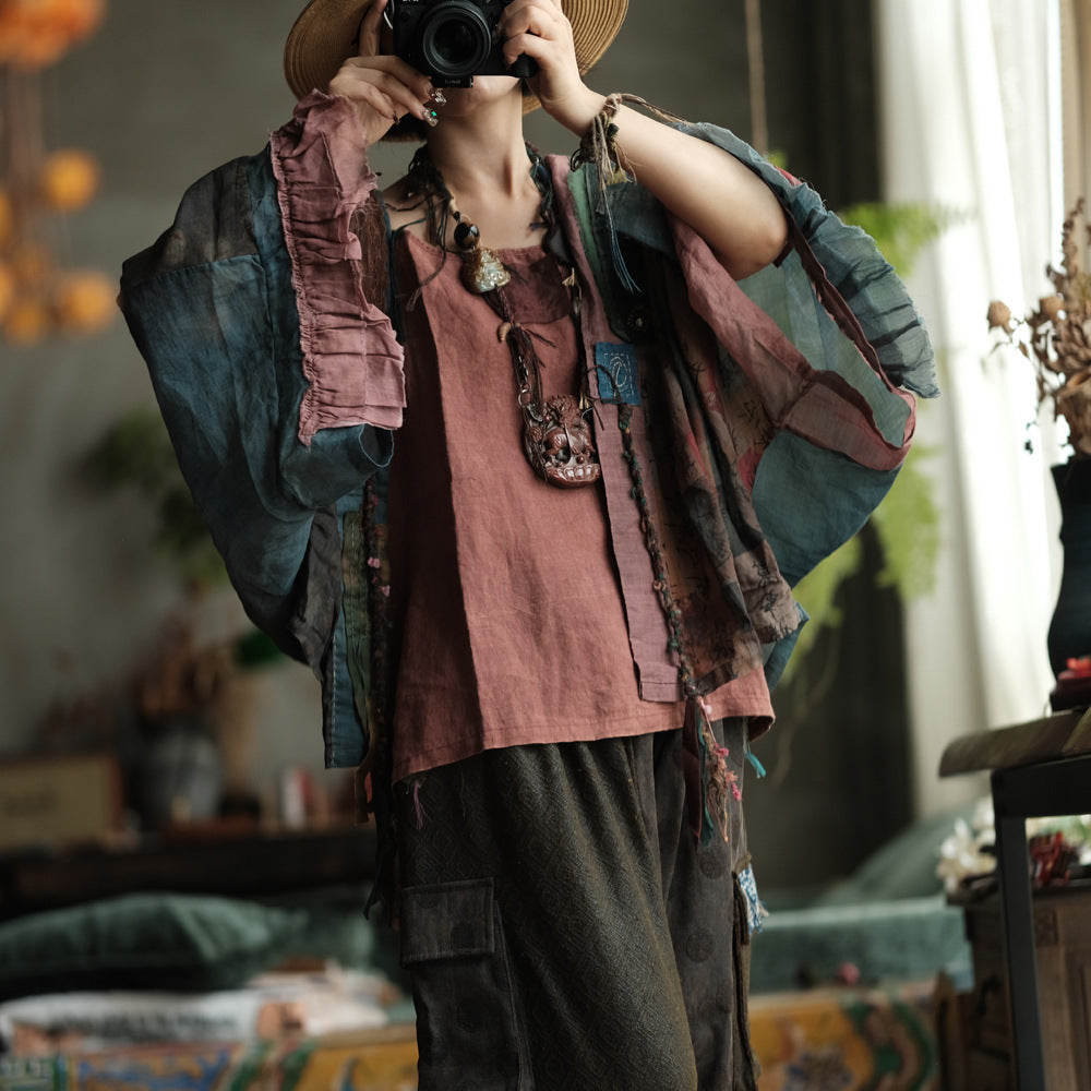 Blusa de ramio con retazos estilo bohemio