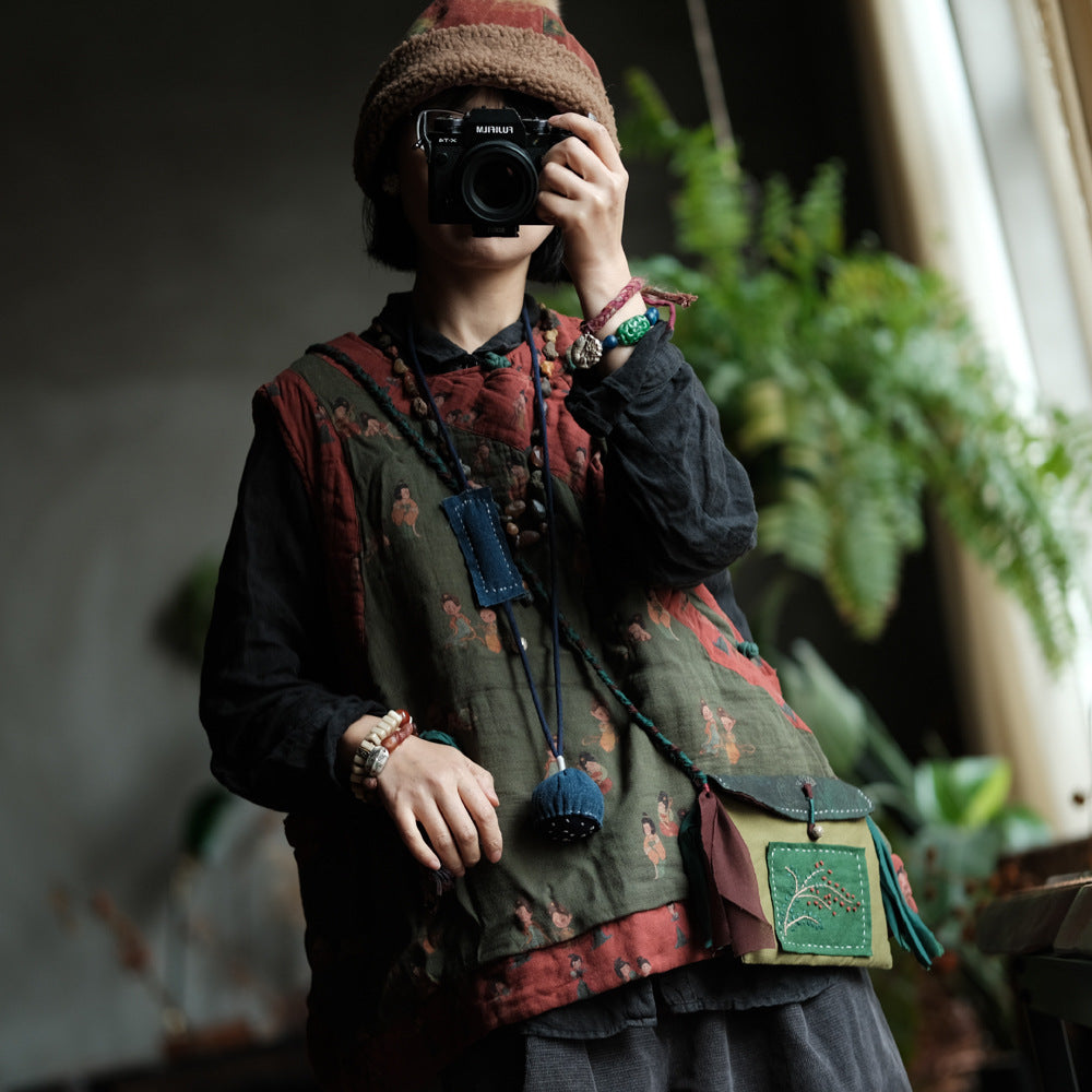 Chaleco de lino con figura vintage