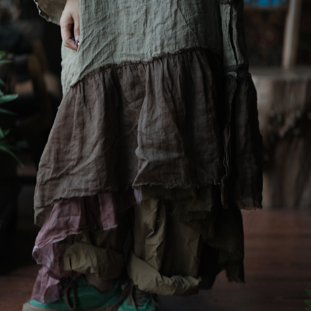 Earthfall Patchwork Linen Dress