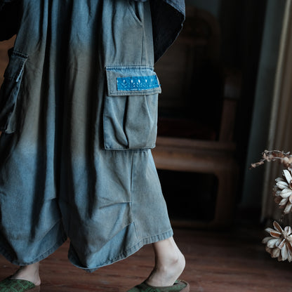 Washed Tide Patchwork Denim Pants