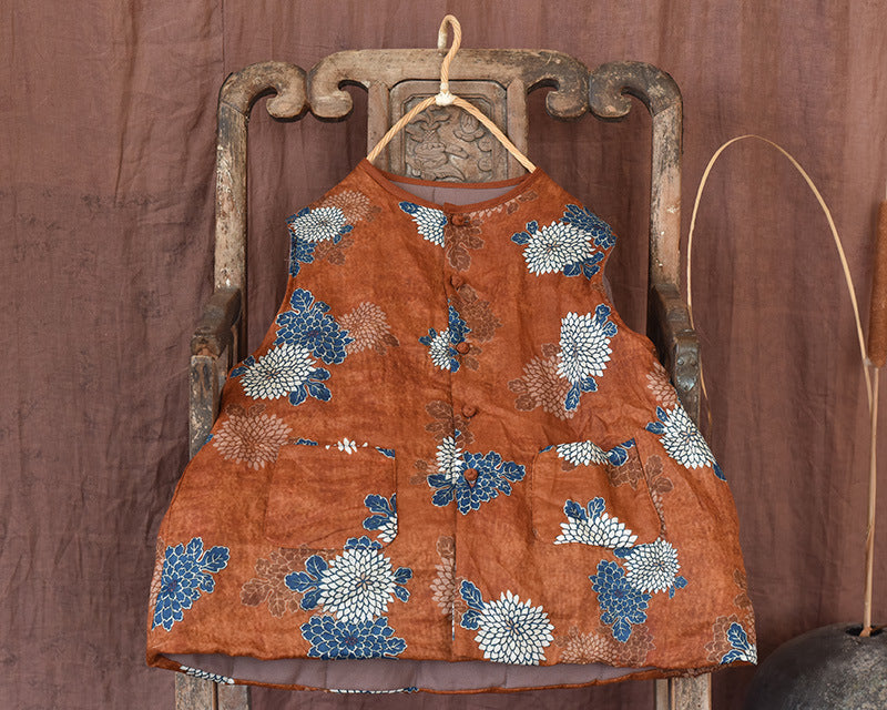 Vintage Meadow Floral Linen Vest