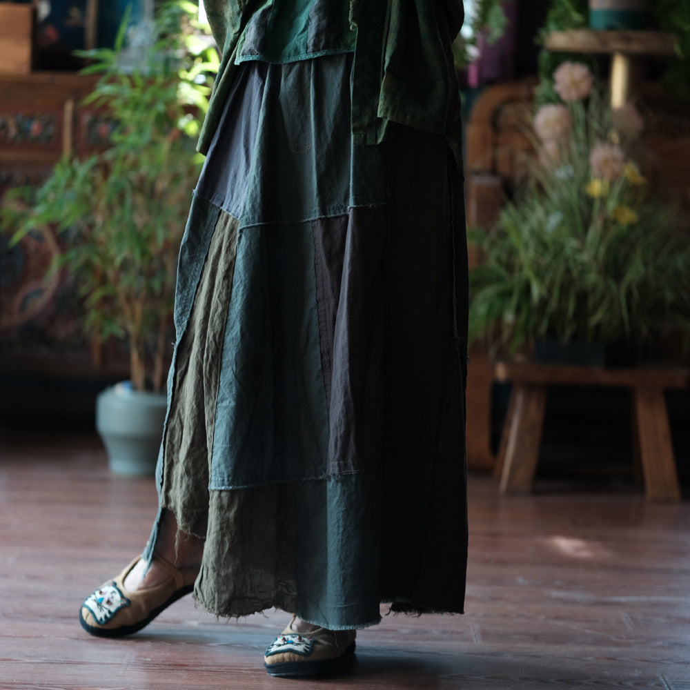Mosaic Meadow Patchwork Cotton-Linen Skirt