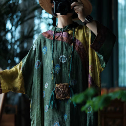 Verdant Mosaic Patchwork Ramie Dress