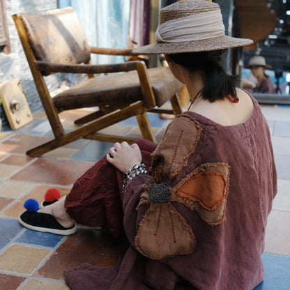 Vestido de lino con patchwork vintage