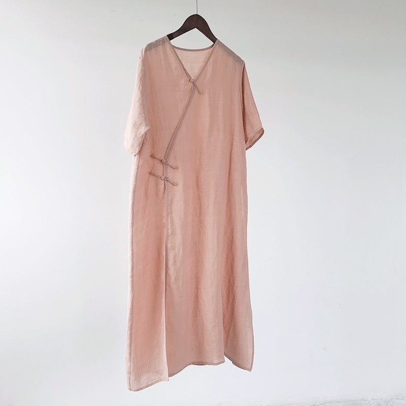 Túnica vintage de ramio con cuello en V