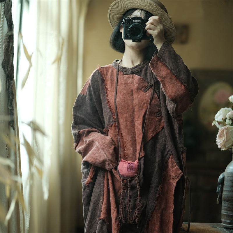 Vestido de lino con patchwork vintage