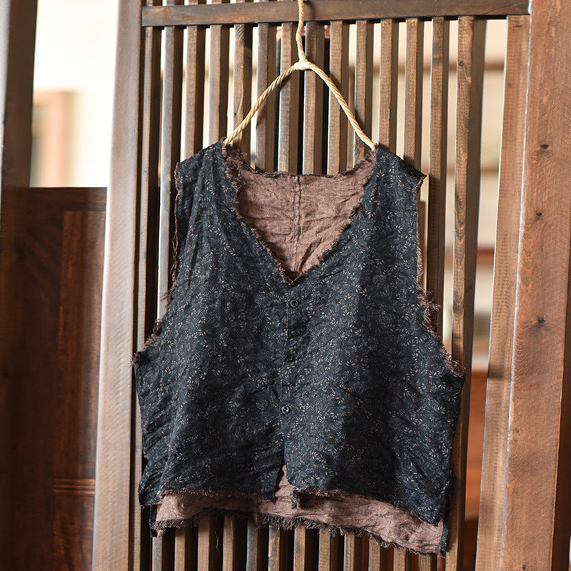 Blusa sin mangas de ramio con estampado vintage