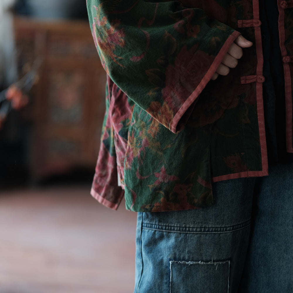 Chaqueta de lino vintage con estampados étnicos