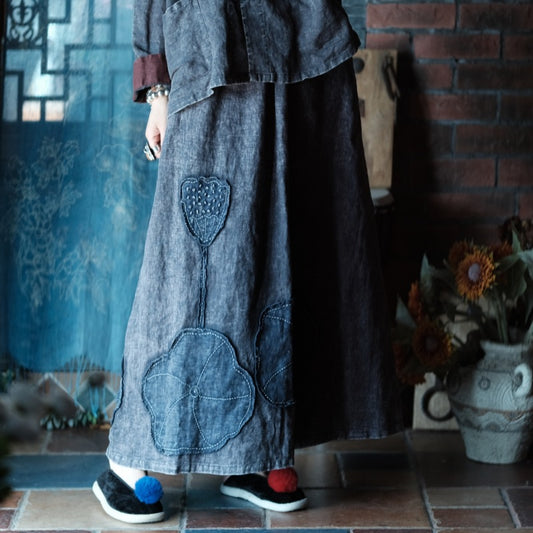 Falda vintage de patchwork de loto