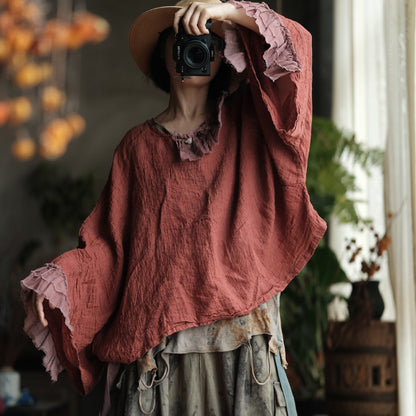 Blusa de retales Heritage Ember de lino