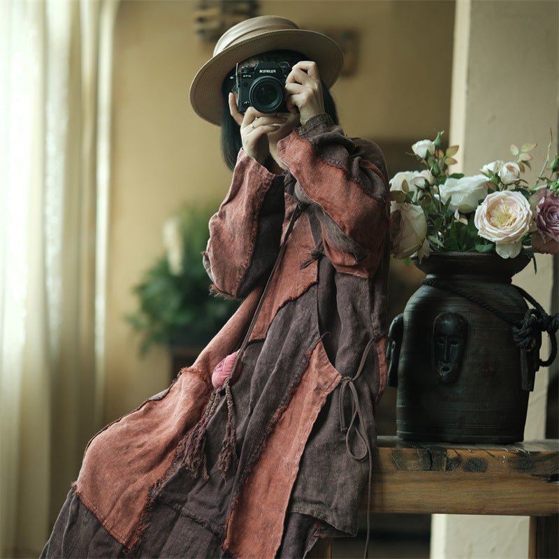 Vestido de lino con patchwork vintage