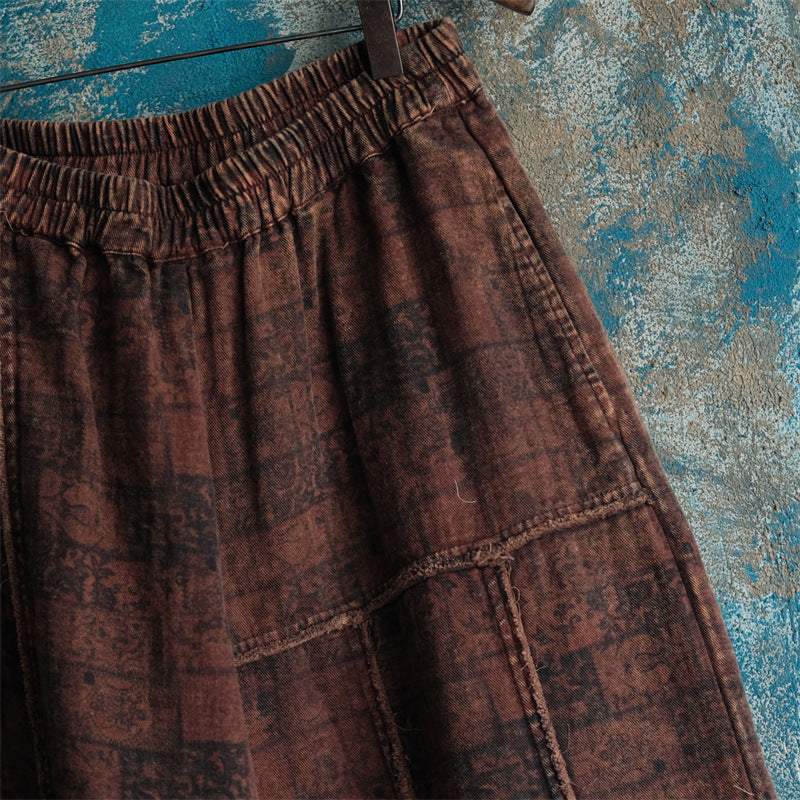 Pantalones de lino con estampado floral vintage