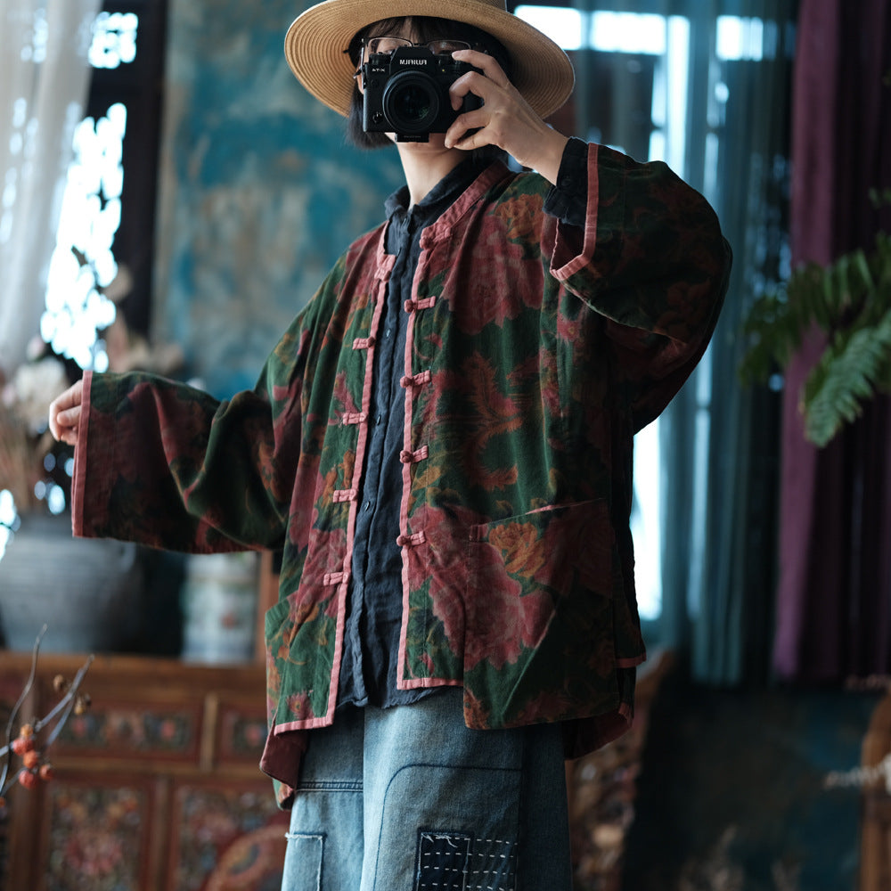 Chaqueta de lino vintage con estampados étnicos