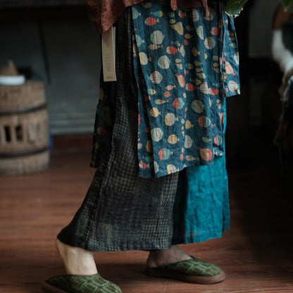 Vintage Fish Print Ramie Wide Leg Pants