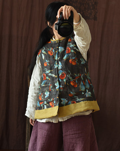 Chaleco de lino con patchwork y flores vintage