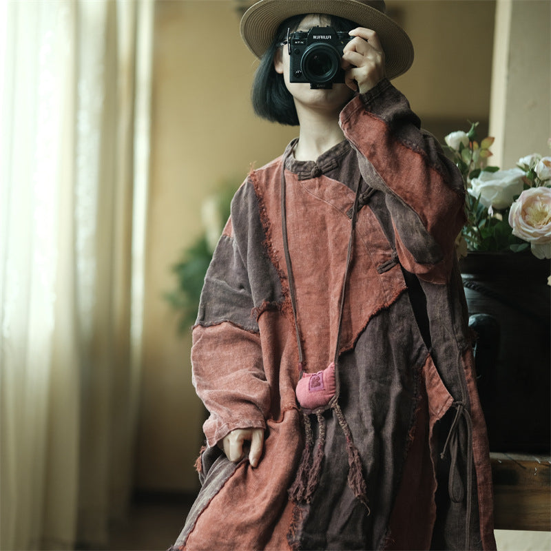 Vestido de lino con patchwork vintage