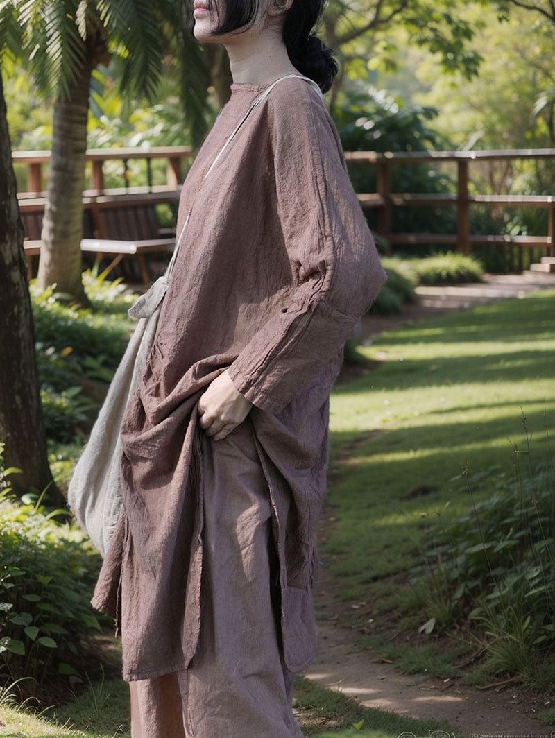 Blusa de algodón y lino con abertura larga