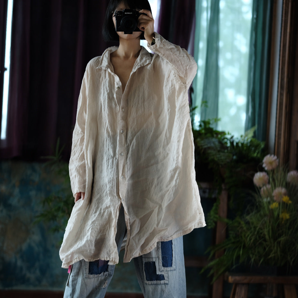 Camisa vintage de lino de gran tamaño