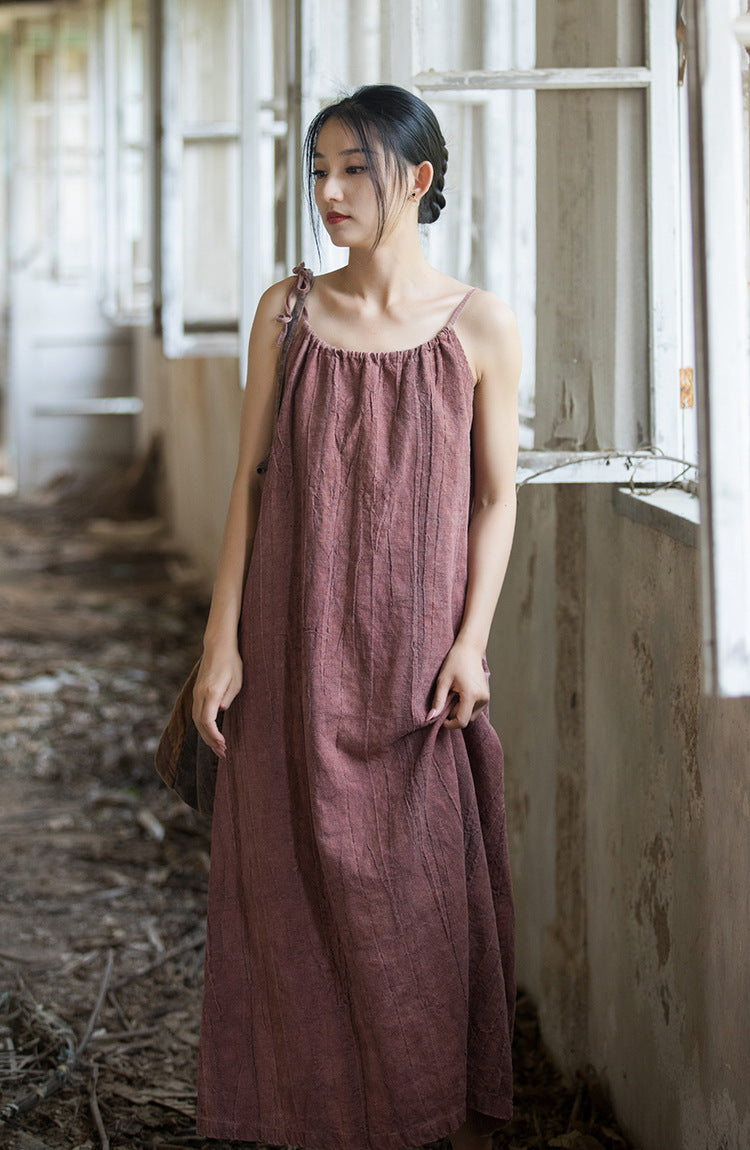 Vestido bohemio de lino y ramio