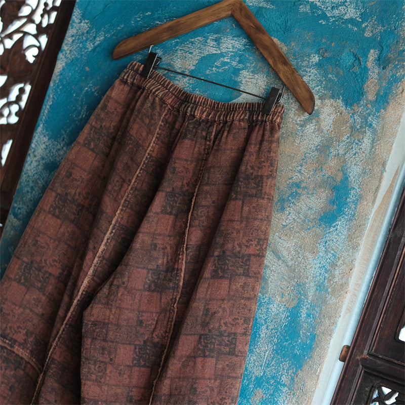Pantalones de lino con estampado floral vintage