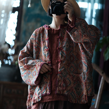 Chaqueta de lino vintage con estampados étnicos