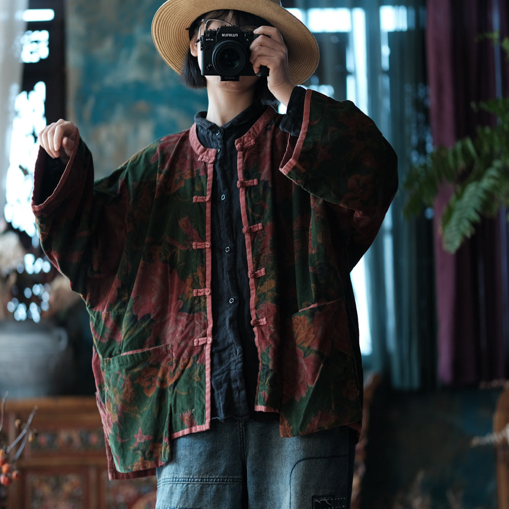 Chaqueta de lino vintage con estampados étnicos