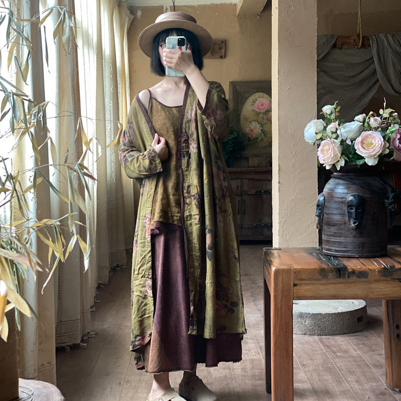 Chaqueta midi vintage con estampado floral